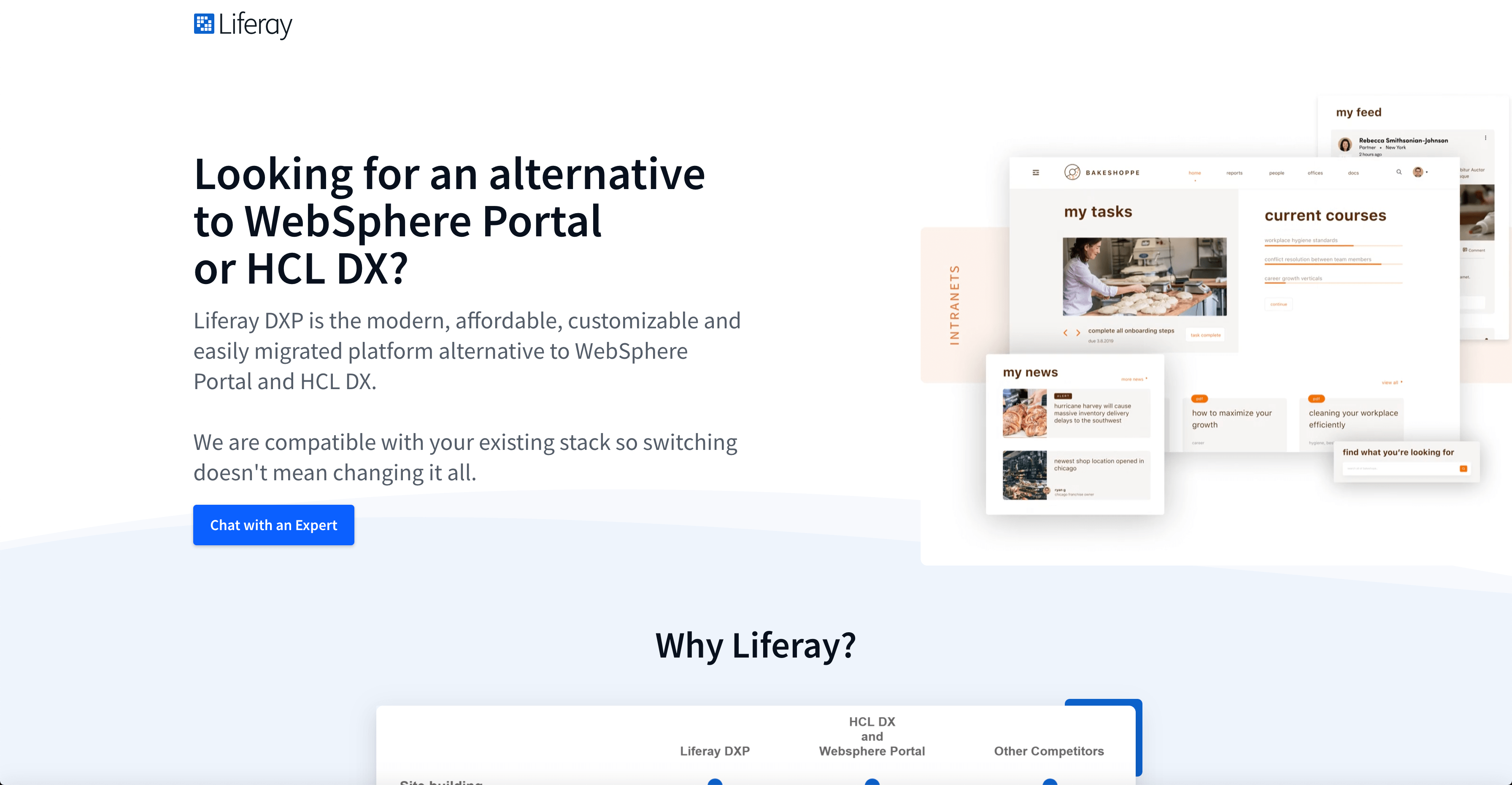 A landing page for WebSphere customers looking for alternative DXPs