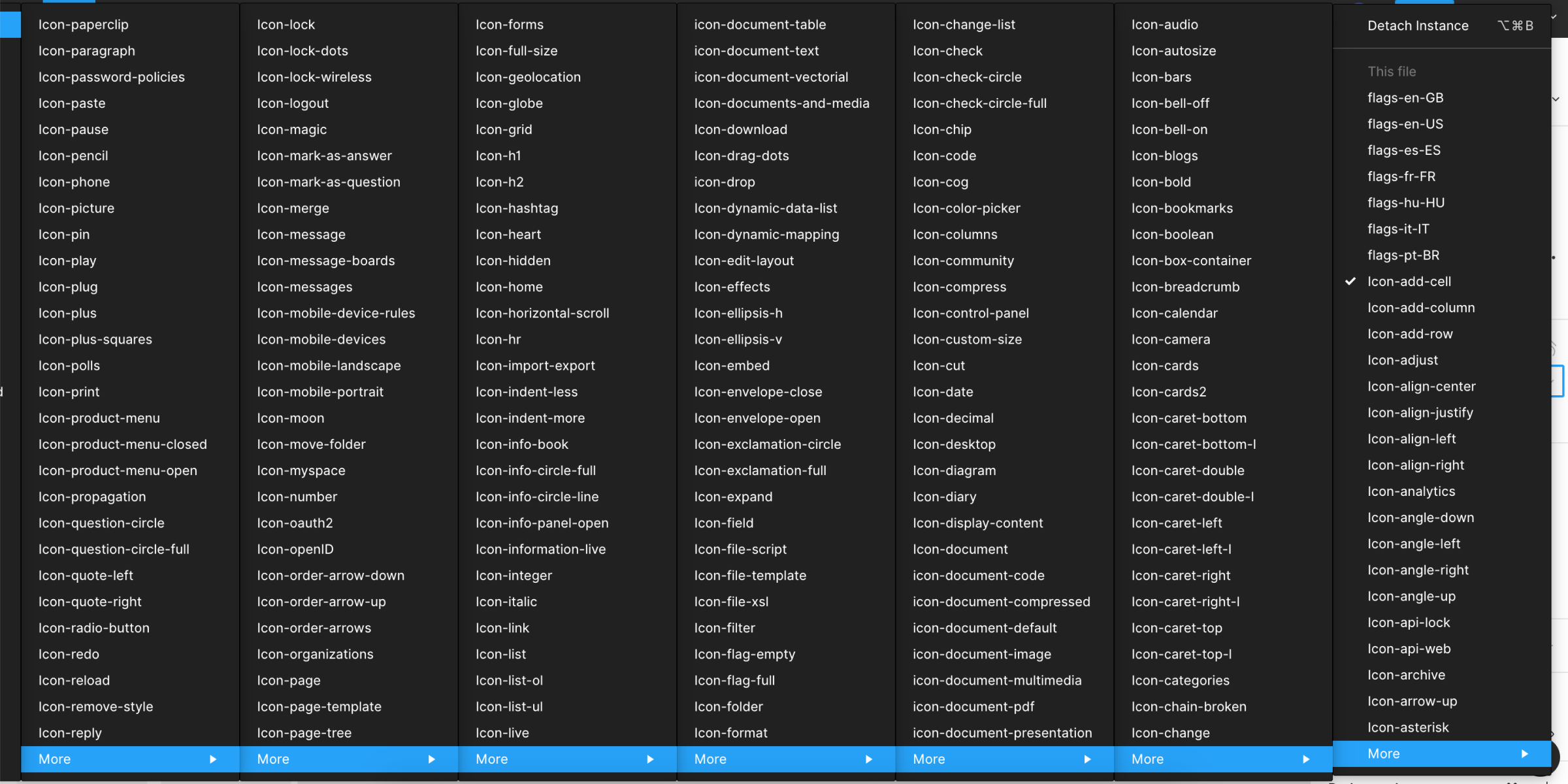 Showing the instance menu for the icons with a single scrollable sub-menu.