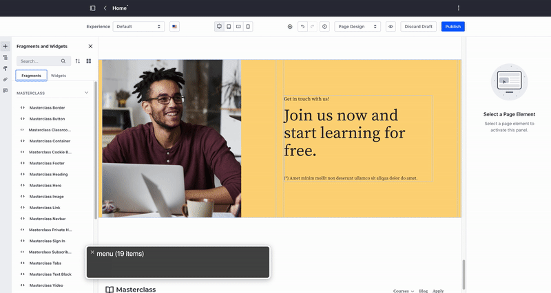 Video showing the final drag and drop interaction for page building