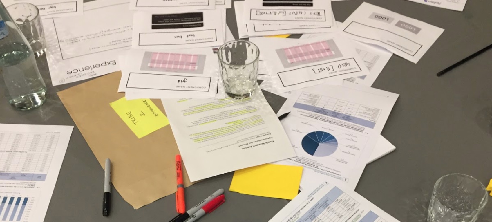 table full of papers