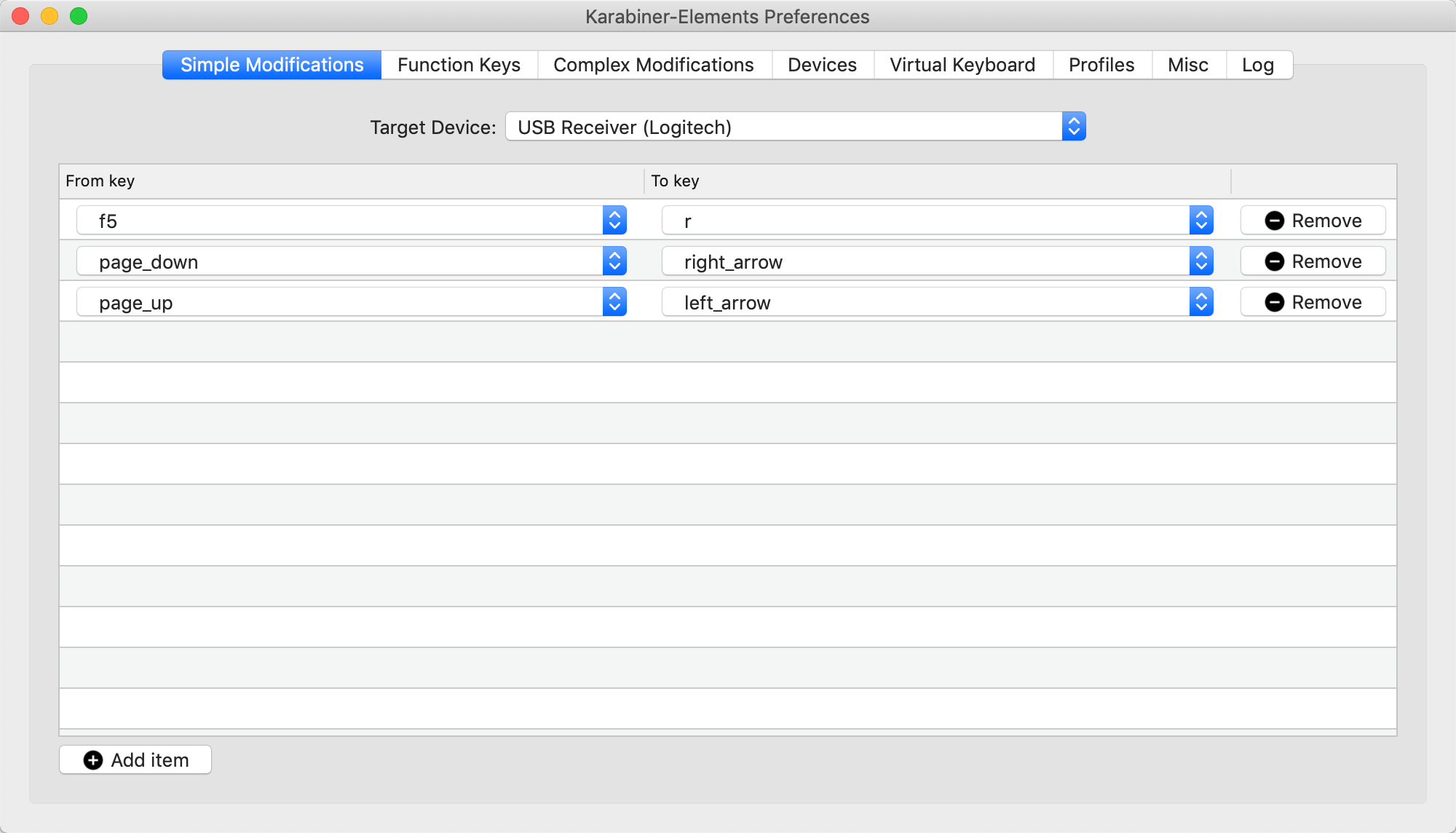 karabiner settings for logitech r400