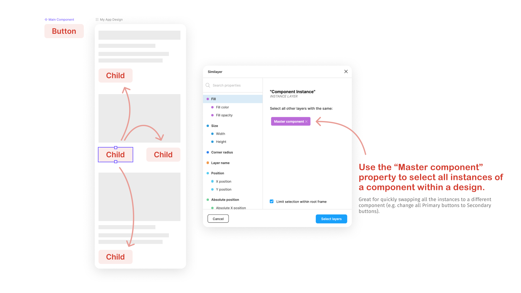 Example of selecting all instances of a component within a frame with Similayer