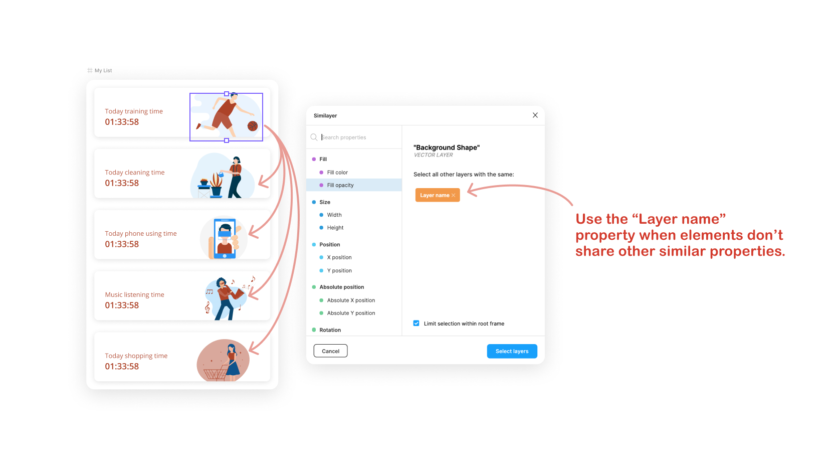 Example of select all layers with the same name on a page