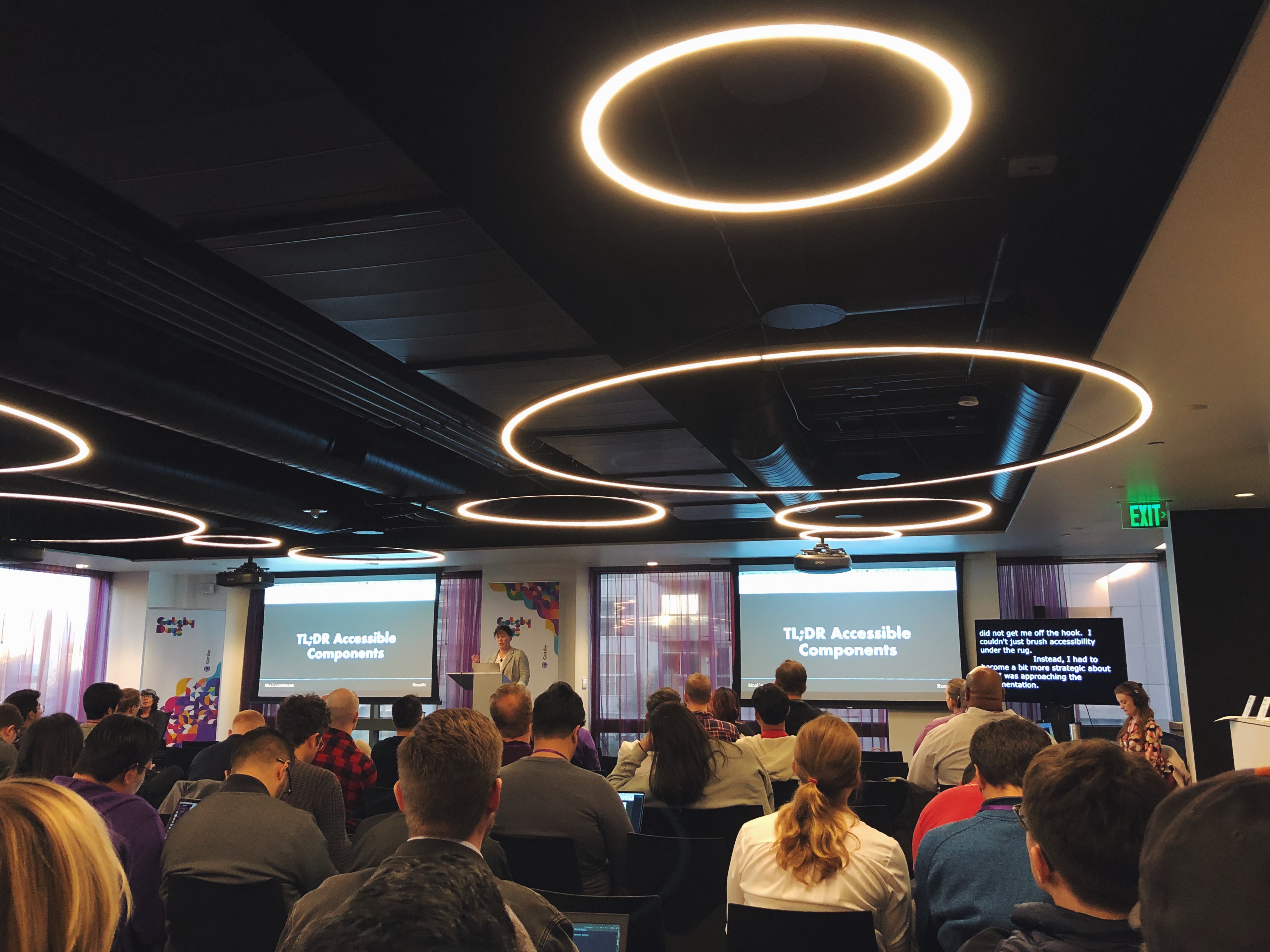ASL Interpreter in the lower left, captioning in the lower right — all around awesome