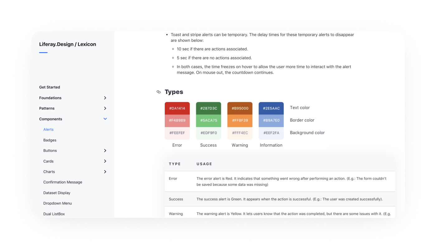 A screenshot of lexicondesign.io showing the way color tokens help improve reusability in components.