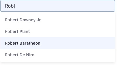 autocomple text field with list open