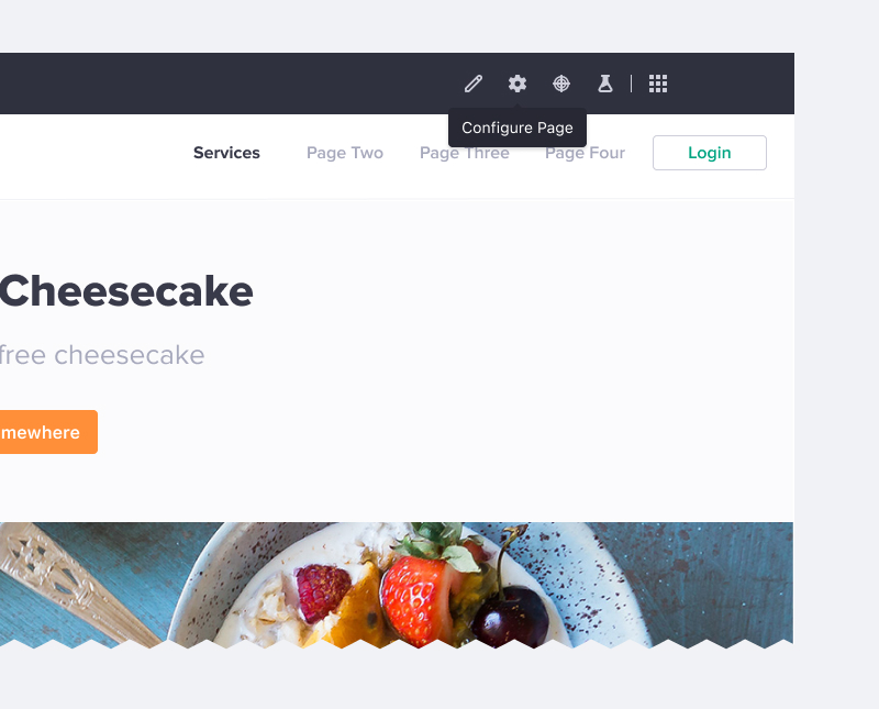 Congfiguration action for a page placed on the page topper