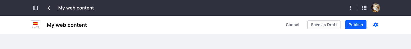 Upper toolbar from Web Content edition where the last button Save as Draft button appears as a secondary button