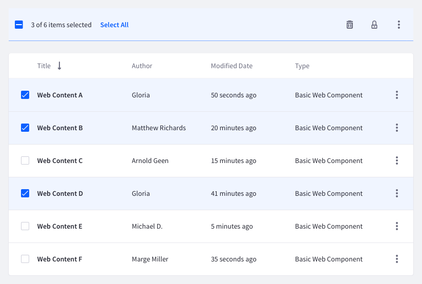 collective actions displayed both in management bar and from actions menu
