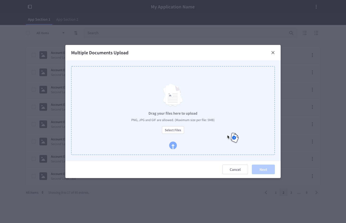 file upload simple empty state hover