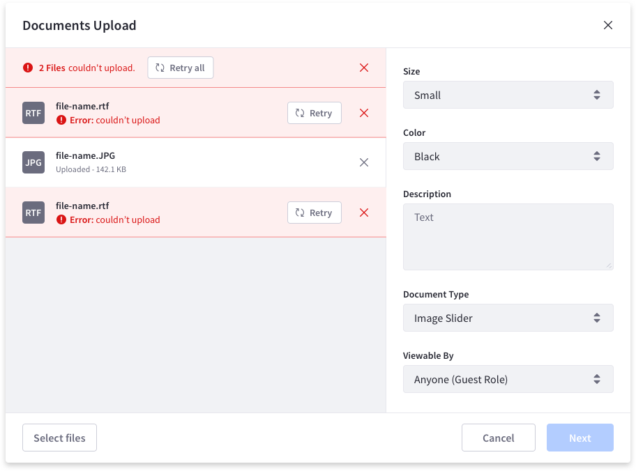 file upload simple with errors