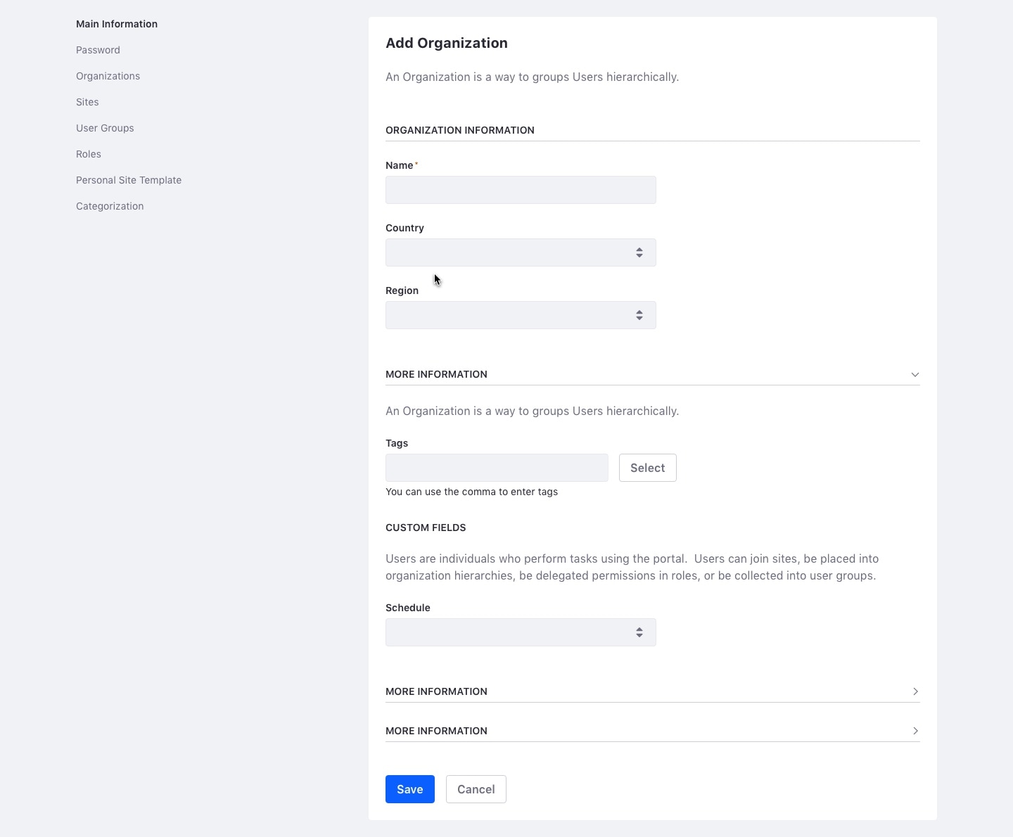 Form without side navigation example