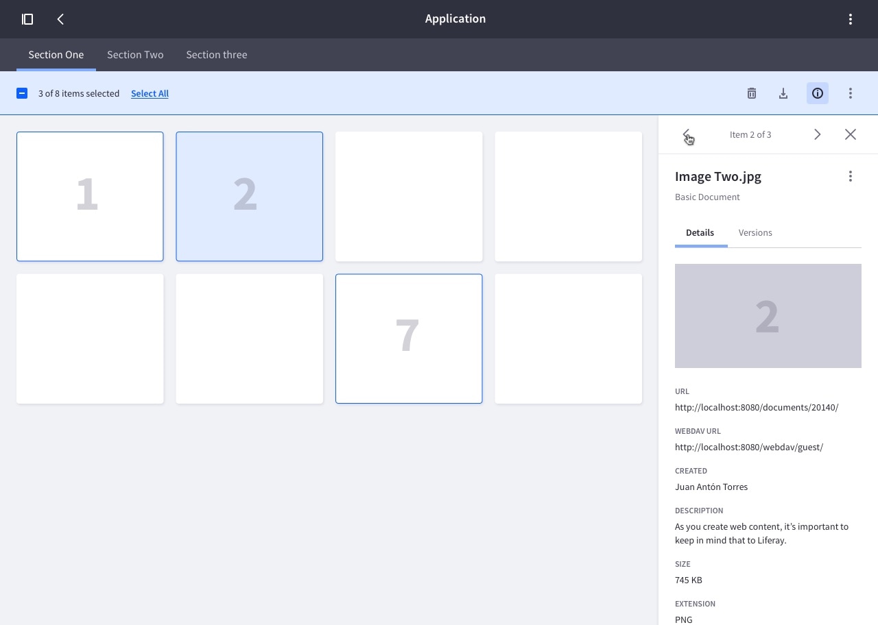The info panel has a carousel to navigate through the selected list