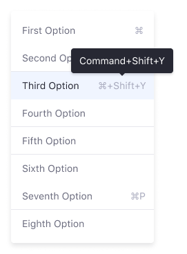 Tooltips with keys in a dropdown menu