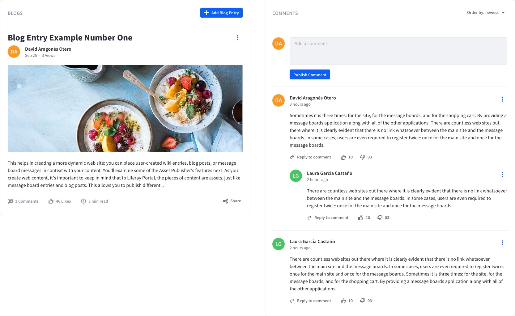 Profile info example in blogs and comments adts