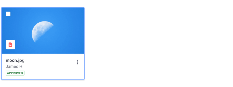 card with image hover state, blue border