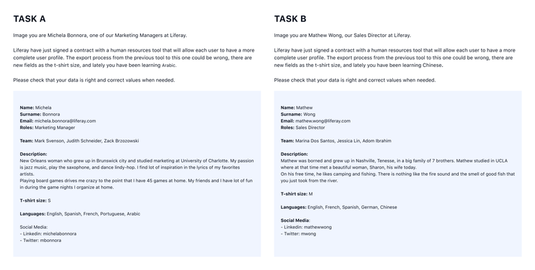 Test tasks. Environment A (left), environment B (right).