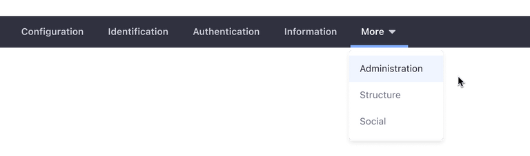 navigation bar with four entries, second one selected. The user interaction is in the last tab where the dropdown menu is open